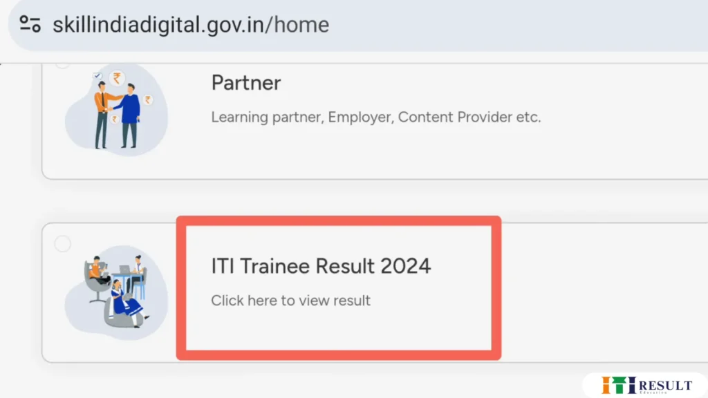 NCVT MIS ITI Result 2025: Release Soon CBT & Practical Result at ncvtmis.gov.in 3 ITI Trainee Result 2024 section on Skill India Digital website homepage with button to check result by entering PRN number.