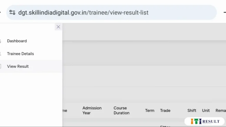 NCVT MIS ITI Result 2025: Check Result at skillindiadigital.gov.in 5 "ITI trainee result list navigation menu on Skill India Digital website showing dashboard, trainee details, and view result option"